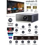 Wanbo X5 Pro 1100 ANSI Lümen, 4K Destekli Akıllı Projeksiyon Cihazı, HDR, Android TV 11, L1 Lisanslı 2025 Versiyon - Görsel 2