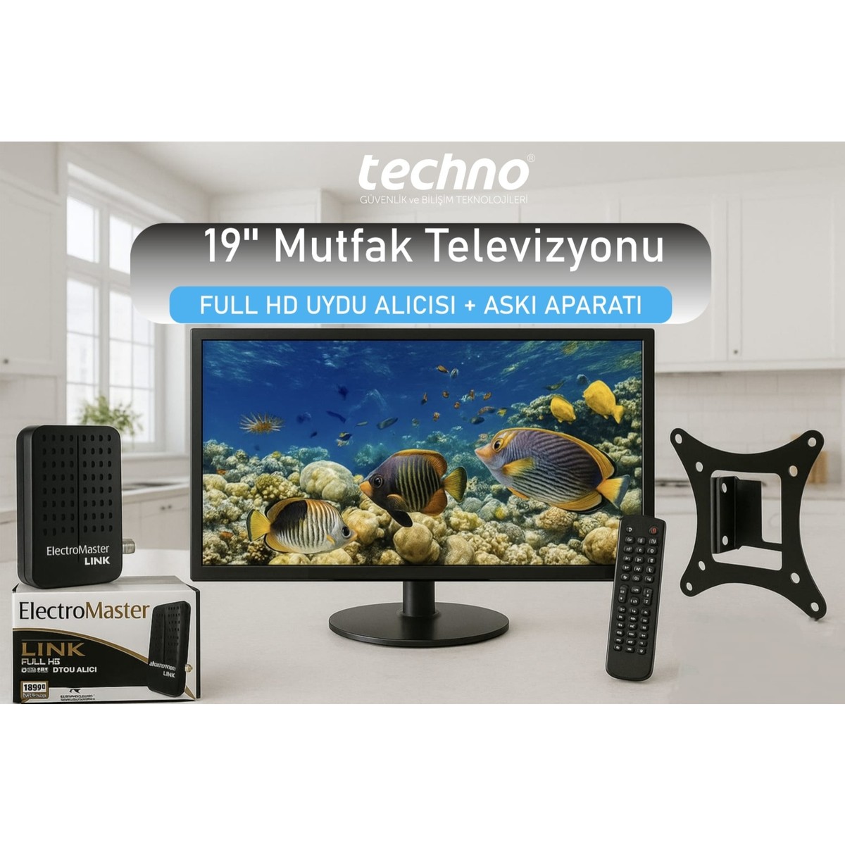 110001006915282.jpg Techno 19" Tv-Monitör Uydu Alıcısı Askı Aparatı 49 Ekran 12v Full Hd Karavan - Tekne - Görsel 1