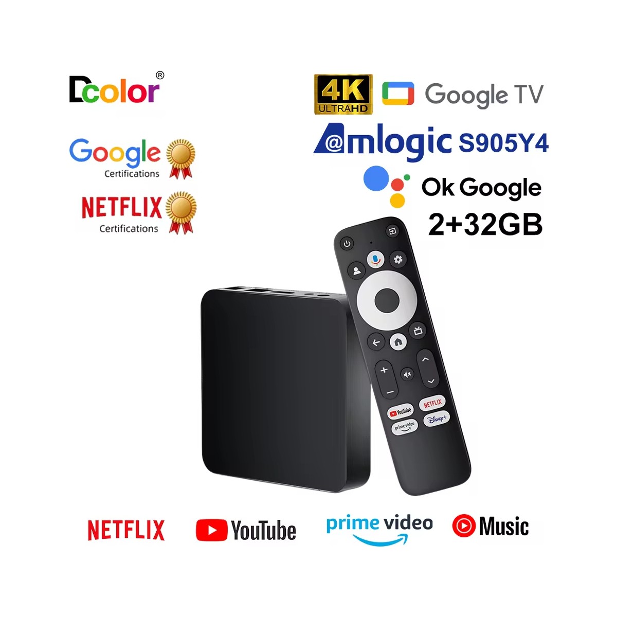 110001090543314.jpg Dcolor Gd1 4K Tv Stick Android 11™ 2GB+16GB Google Netflix L1 Sertifikalı Lisanslı Box Sesli Komut - Görsel 1