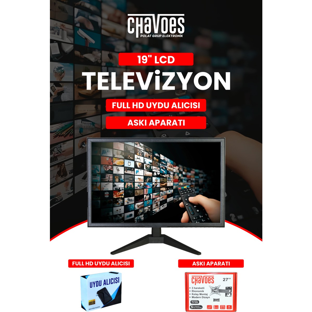 110001156544835.jpg Chavoes 19" Mutfak Televizyonu-Monitör Uydu Alıcısı Askı Aparatı -49 Ekran 12V Full Hd -Mutfak-Karavan-Tekne - Görsel 1