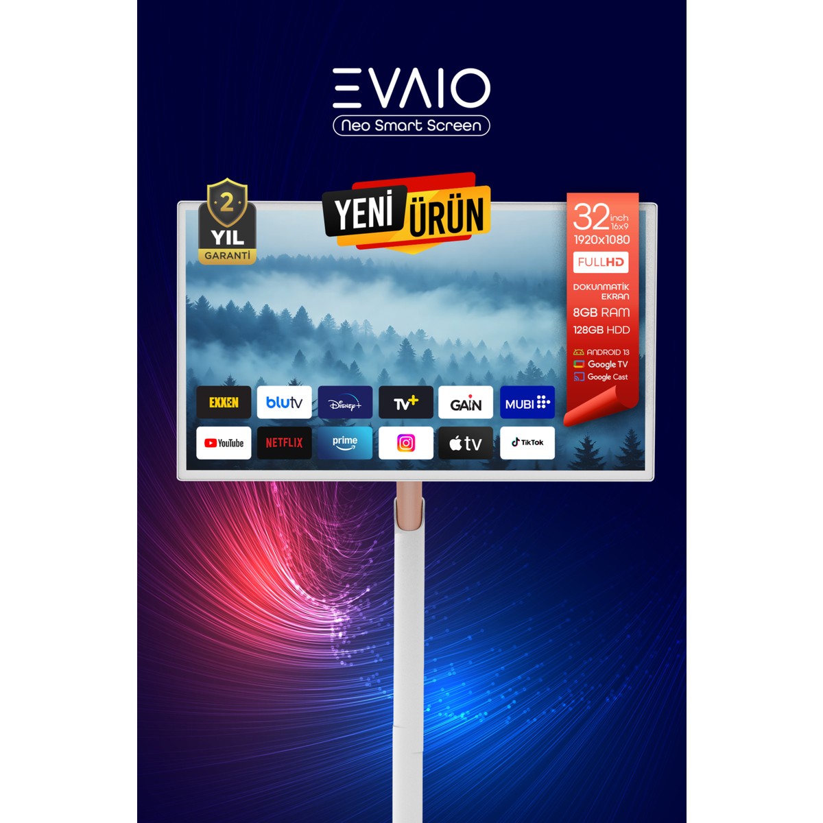 110001166072098.jpg EVAİO Neo 32 Inç 80 Ekran HDD Full HD Taşınabilir Android Smart LED Ayaklı Ekran - Görsel 1