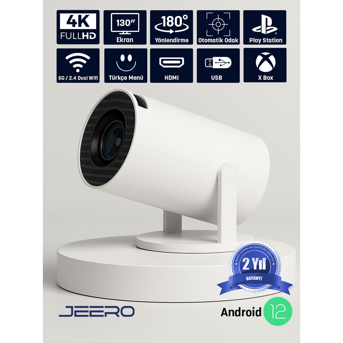 110001197669483.jpg Jeero HY300PRO Multimedia Ultra Hd 1080 Pixel Android 12 Projeksiyon Cihazı (Türkçe Menü) - Görsel 1