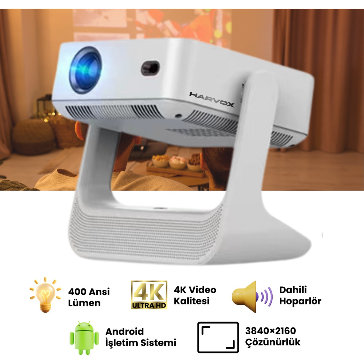 110001211997442.jpg Harvox C3 Buds Ekranlı Projeksiyon Cihazı Taşınabilir Android Sistemli Wifi HDMI USB Destekli Projektör - Görsel 1