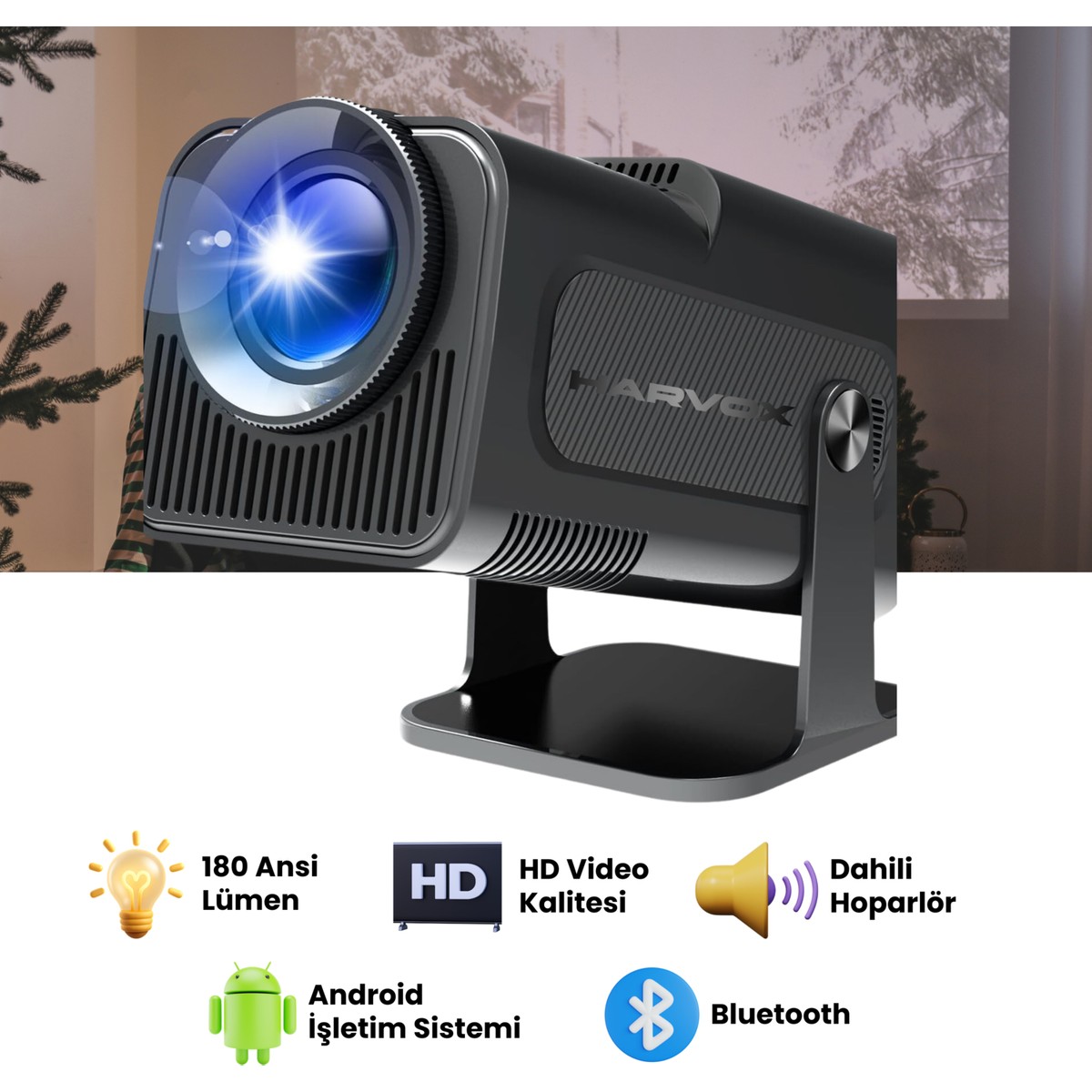 110001218380858.jpg Harvox HY320 Mini Projeksiyon Cihazı Taşınabilir Android Sistemli Wifi HDMI USB Destekli Projektör - Görsel 1