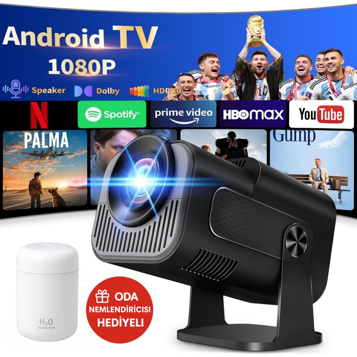 110001263400473.jpg Tarçın 4K Full Hd 1080P Taşınabilir Projektör Oda Nemlendiricisi Hediyeli– 270° Döner Tasarım, Wifi 6 & Bluetooth 5.2, Otomatik Düzeltme, HDMI & USB Girişli - Görsel 1