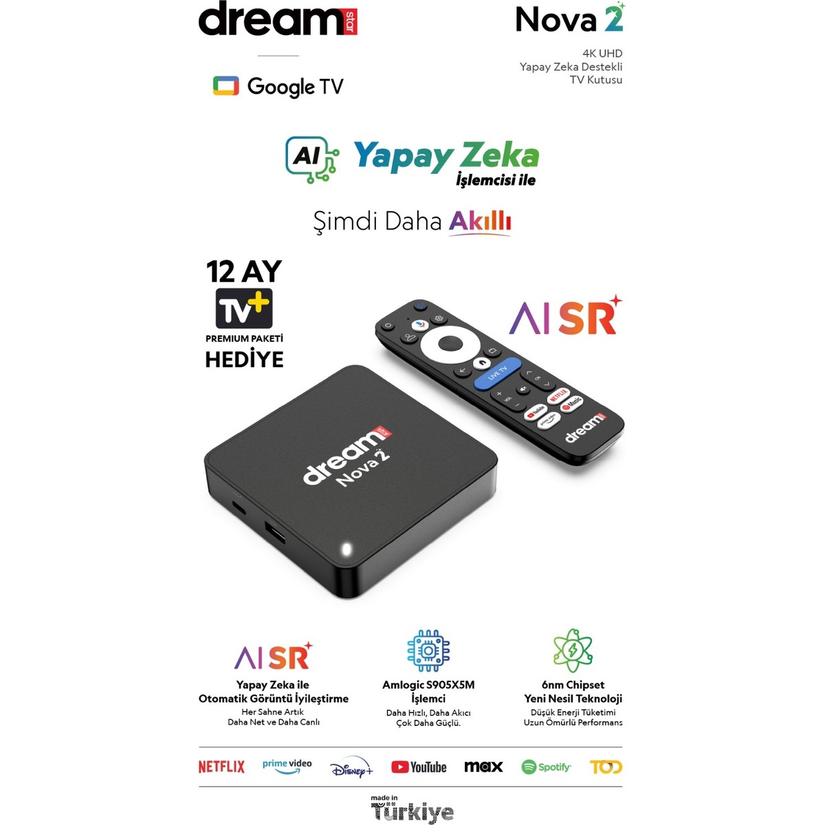 110001277461361.jpg Dreamstar Nova 2 | 4K | Android 14 | TV+ (12 Ay Premium Üyelik Hediyeli) 4K Lisansli Android TV Box | 2GB Ram | 32GB Hafıza - Görsel 1