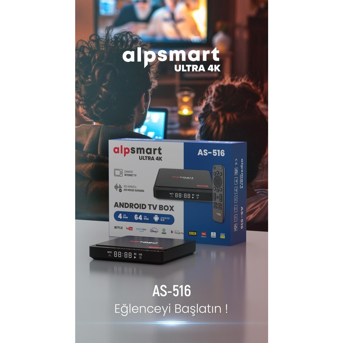 110001279588363.jpg Alpsmart AS516 Android 12 Tv Box Ses Komutlu Bt Air Kumanda 4 GB Ram 64 GB Hafıza - Görsel 1