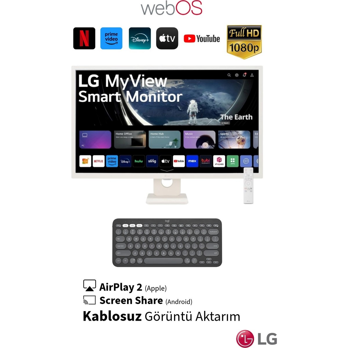 110001280553653.jpg Lg Webos Akıllı Tv Wi-Fi Apple-Android Kablosuz Bağlantı IPS 1920X1080 Fulhd 27 Inç 70 Ekran Smart Kumandalı Monitör Tv+ Logitech Kablosuz Klavye - Görsel 1