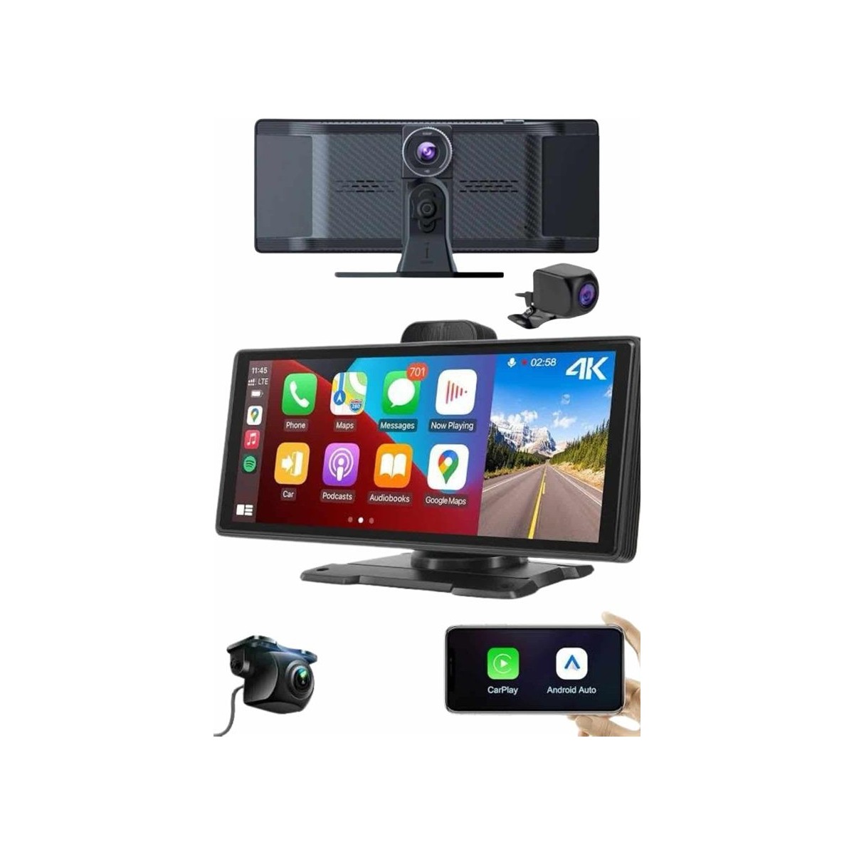 110001344867651.jpg Android ve Ios Uyumlu Ön Arka Çift Kameralı Araç Ekranı Dokunmatik Carplay - Görsel 1